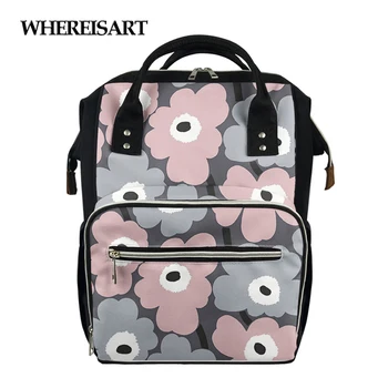 

WHEREISART Hot Style Poppy Flower 3D Printing Women Large Capacity Backpack Nappy Bag Outdoor Washable Niaper Bolsa Female
