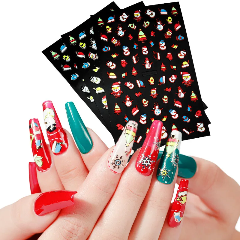 

1 Pcs 4.5x8.6cm Christmas Nail Stickers 3D Color White Snowflake Snowman Nail Applique Christmas Nail Decoration Patch