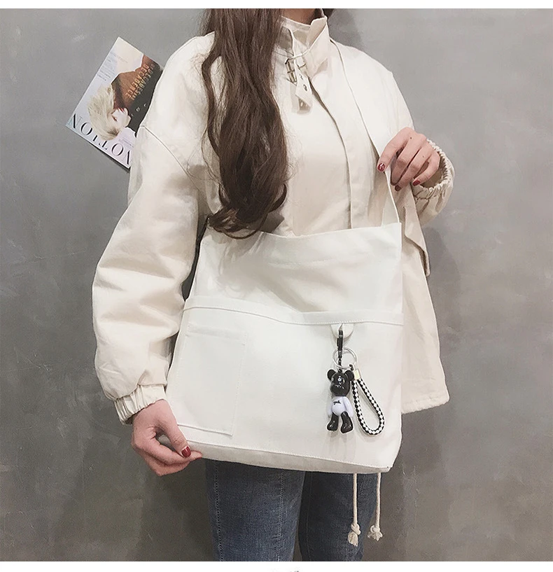 New Lady's Cross-body Bag Canvas Art Plain Color Single Shoulder Bag College and High School Remedial Bag Class Bag