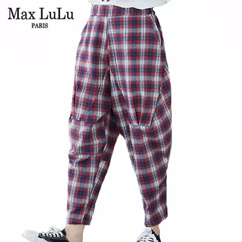

Max LuLu New 2020 British Style Spring Fashion Ladies Plaid Trousers Women Loose Elastic Harem Pants Casual Pantalons Streetwear