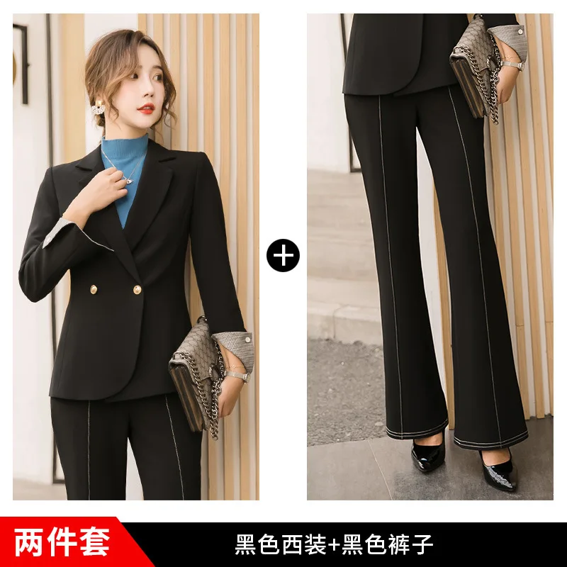 Ladies wear suit autumn and winter new long-sleeved double-breasted jacket temperament trousers two-piece women's clothing - Цвет: 2