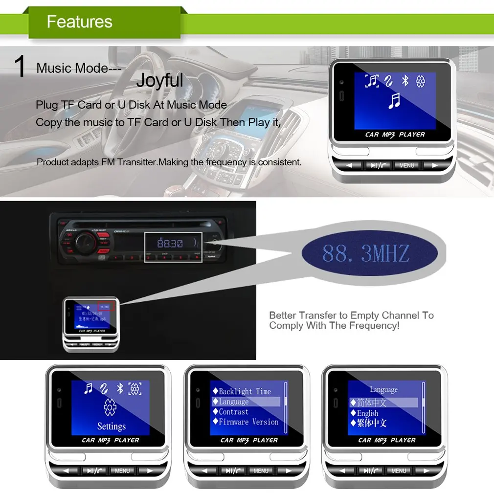 1," lcd Автомобильный MP3 fm-передатчик модулятор Bluetooth Handsfree Музыка MP3 аудио плеер с пультом дистанционного управления Поддержка TF карты/USB