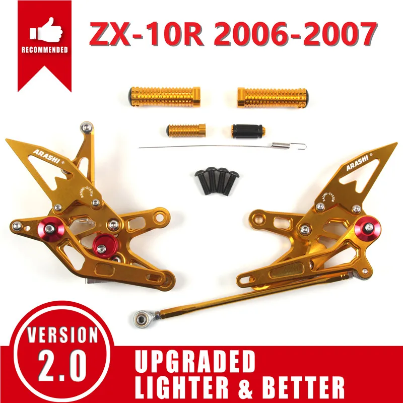 Араши ЧПУ Регулируемая подножка для KAWASAKI ZX-10R 2004- подножки Rearset ниндзя ZX10R ZX 10R 2010 2011 2012 2013 - Цвет: Gold 2006-2007