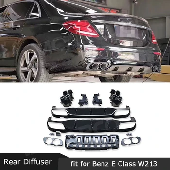 

Rear Bumper Lip Diffuser with Round Exhaust Tips for Benz E Class W213 E200 E260 E300 2017-2019 E53 Style Diffuser Spoiler