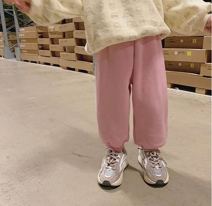 Autumn Winter boys girls solid color thick sweatpants children polar fleece lining casual sports pants kids trousers