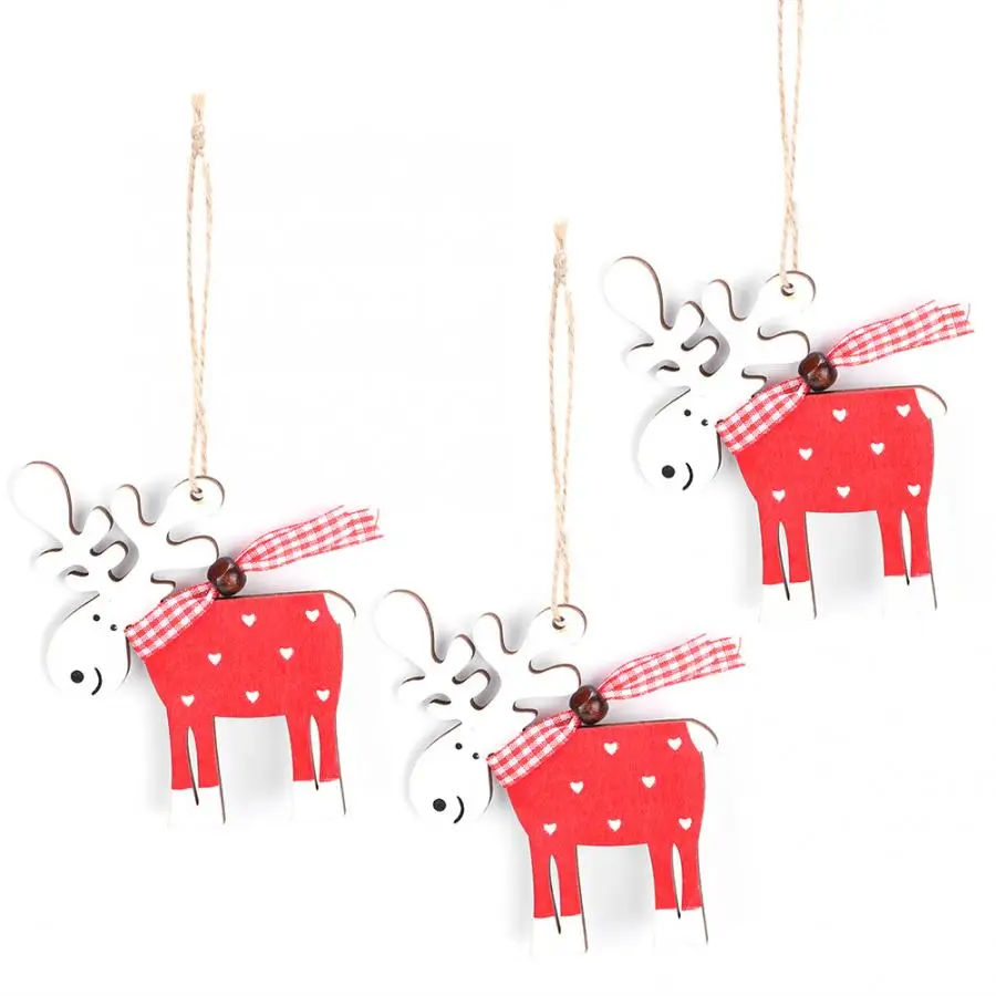Christmas Ornaments Christmas Tree Decor Wood Painted Elk Pendant Xmas Party Decor Deer Pendants Christmas Decoration for Home