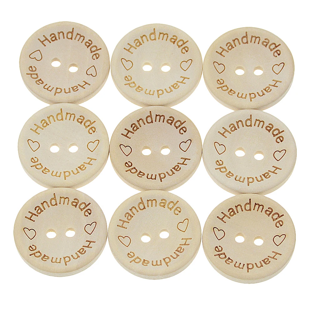 100PCS/Lot Bowl Type Natural Color Wooden Buttons Handmade Love Letter Wood  Button Craft DIY Baby Apparel Accessories