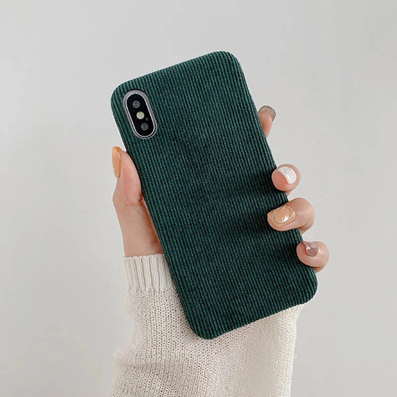 Ottwn Phone Case For iPhone 11 X XR XS Max Corduroy Cloth Texture Case For iPhone 6 6s 7 8 Plus Warm Fabric Fuzzy Soft PU Cover