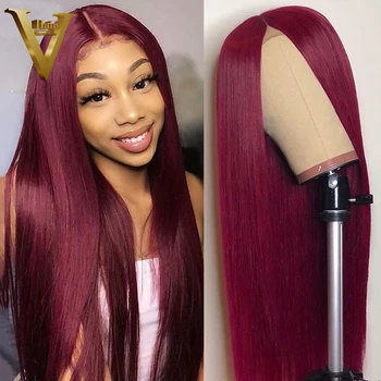 

99J Burgundy Lace Front Wig Long Straight Colored Human Hair Wigs 13x6 Lace Front Human Hair Wigs For Women Remy 150 Density