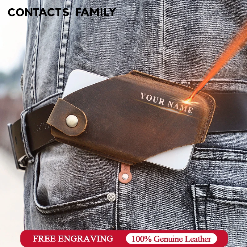 CONTACT'S FAMILY 100% натуральная кожа для мужчин мобильного телефона петля кобура чехол поясная сумка кошелек