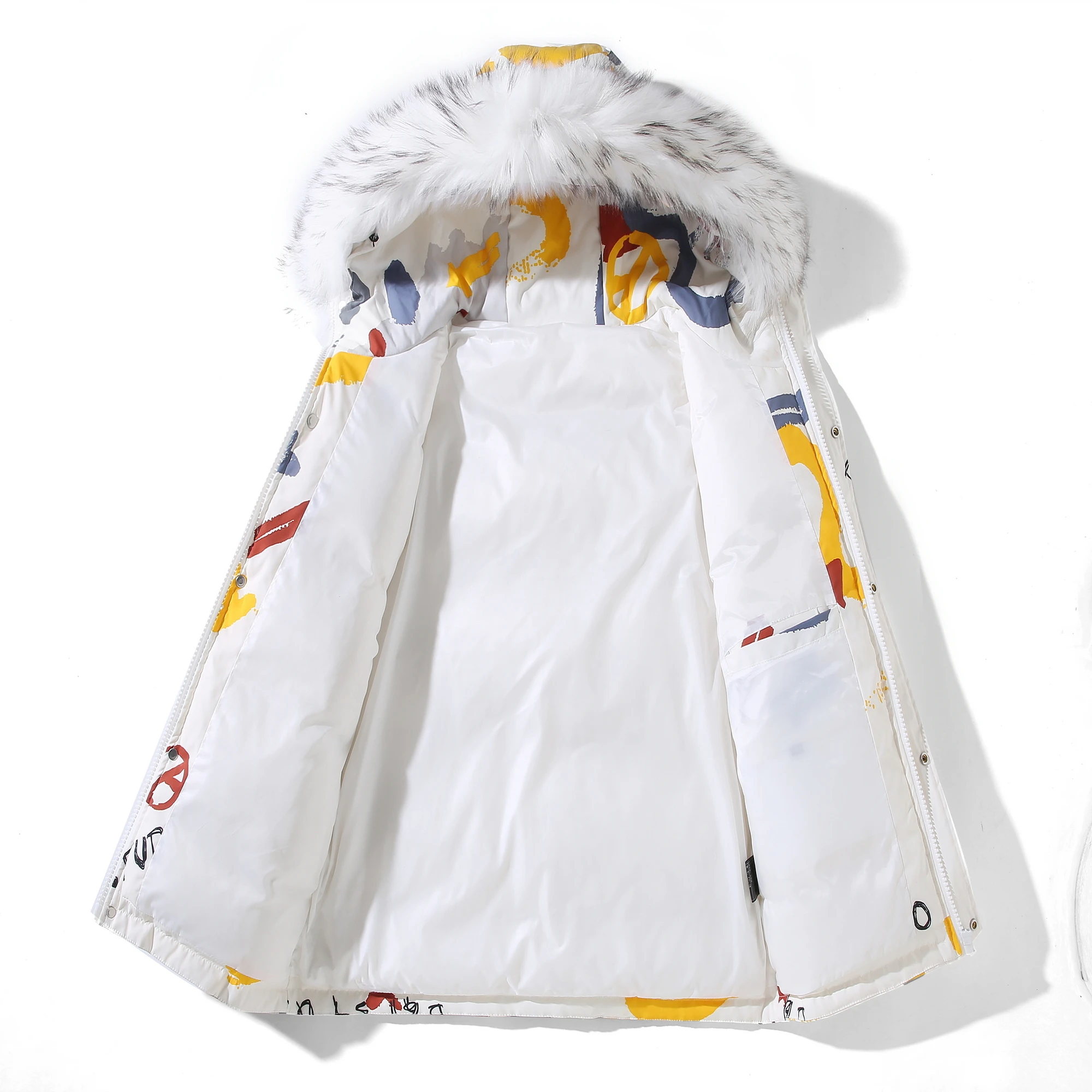The new 2021 Little Devil Short Trend-brand down jacket Winter couples jacket with thick white duck down warm coat men big fur
