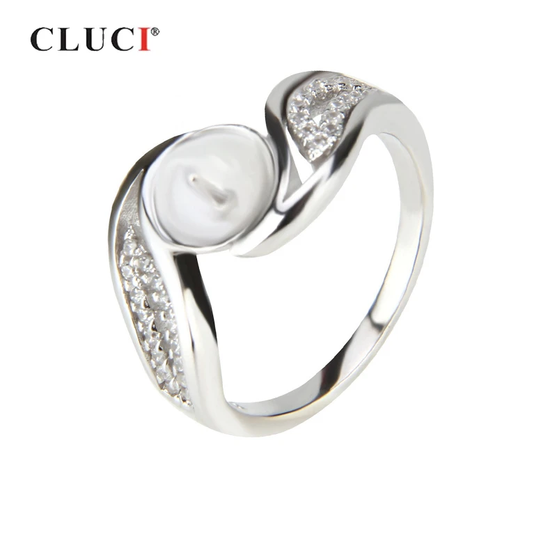 

CLUCI Silver 925 Zircon Women Rings Jewelry Symmetrical Twisted Pearl Ring Mounting Real 925 Sterling Silver Rings SR1043SB