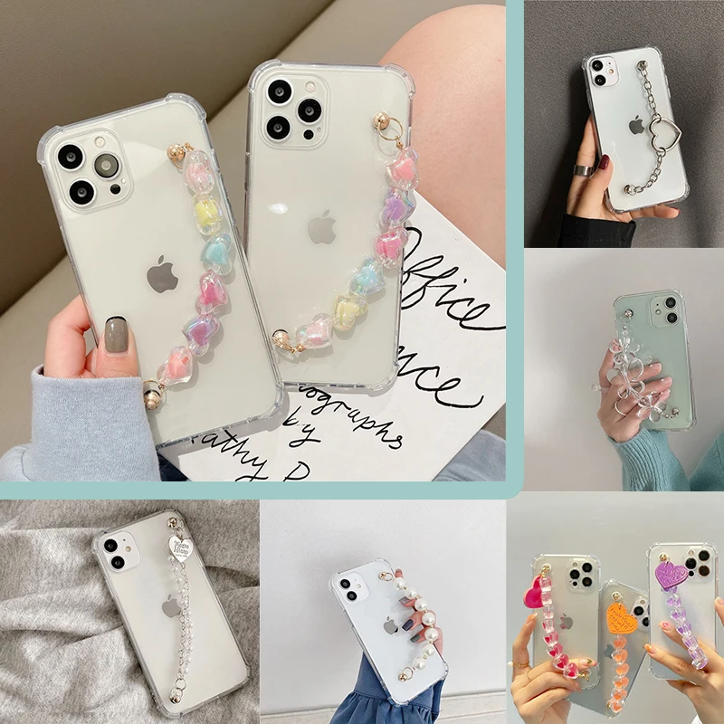 Korea Cute Heart Bracelet Case for Oneplus Nord N100 N10 5G 9 9R Pro 8 8T 7 7T Clear Cover Flower Bear Cherry Love Chain | Мобильные