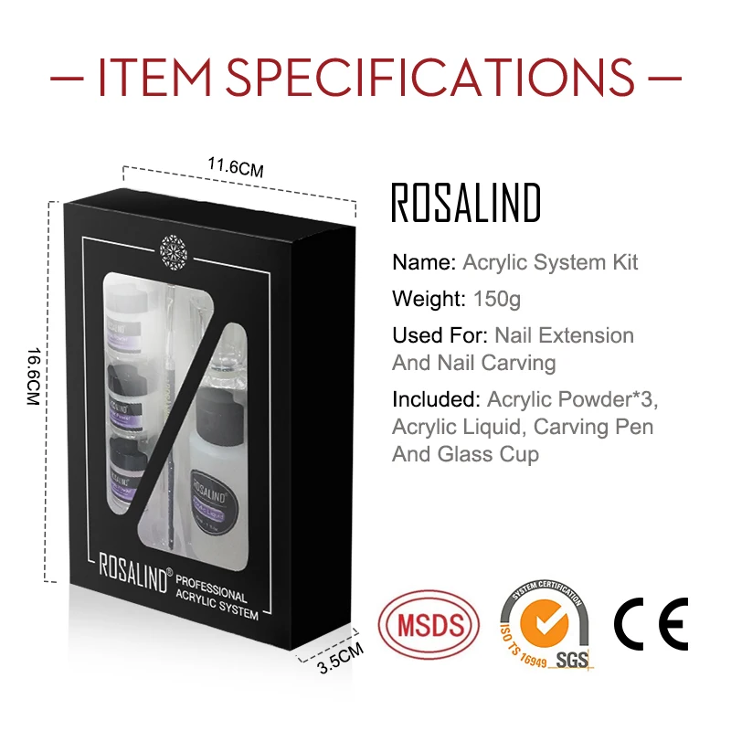 Набор акриловых порошков ROSALIND кристаллический порошок для наращивания геля