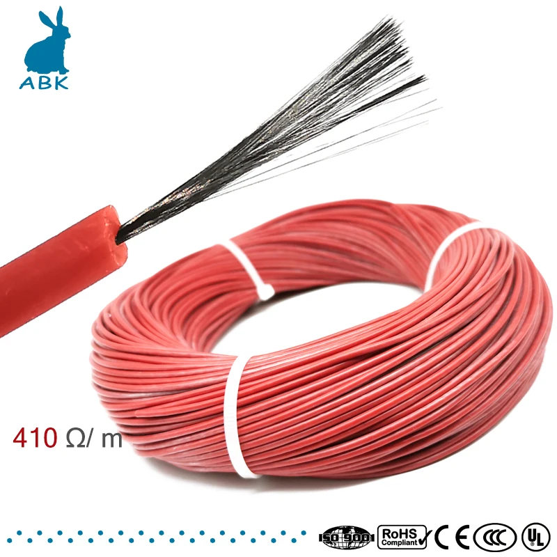 100 метров 410 Ом силиконовая резина углеродное волокно нагревательный кабель нагревательный провод DIY специальный нагревательный кабель для отопления