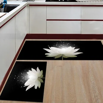 

Kitchen Mat Anti-slip Blooming Lotus In The Dark Printed Carpet Doormat Hallway Bath Mat Living Room