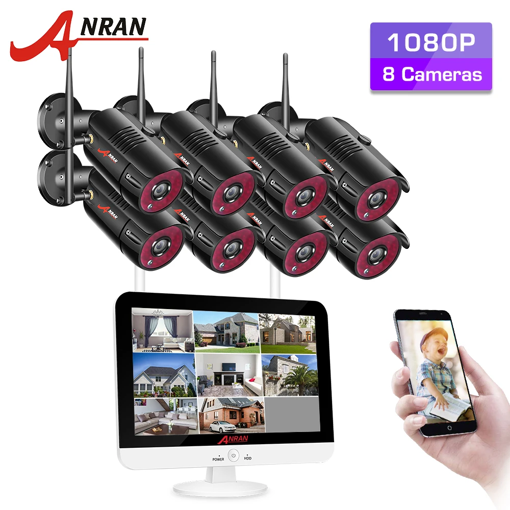 

CCTV Video Surveillance Kit Home Security Camera System 1080P HD Outdoor Night Vision WiFi Camera 12 Inch Monitor NVR Kits ANRAN