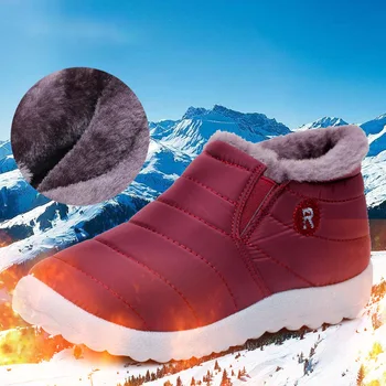 

Platform casual shoes woman winter boots 2019 solid slip-on round toe ankle boots women shoes no-slip warm fur snow boots