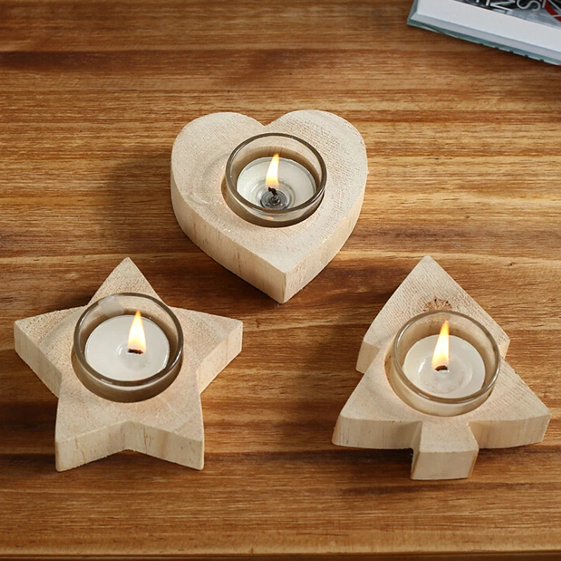 

Wooden Handmade Candle Holders Trees Heart Stars Shape Wooden Candlestick Candle Holder Dinner Table Candlelight Home Decor