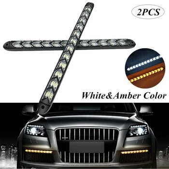 

12 LED DRL Car Daytime Running Lamp Strip Light Sequential Flowing Turn Signal Tube(White+ Yellow)