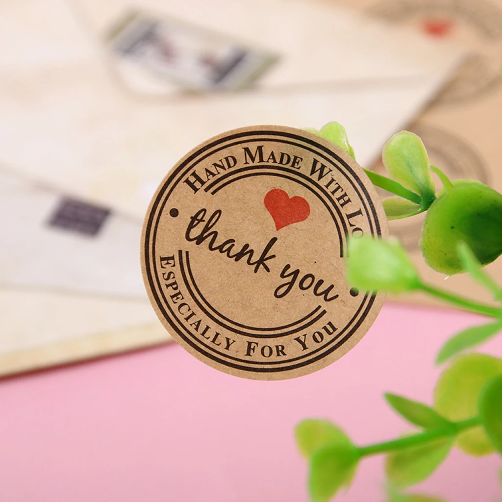 1 Roll 500pcs Kraft Paper Thank You Decorative Adhesive Stickers Label