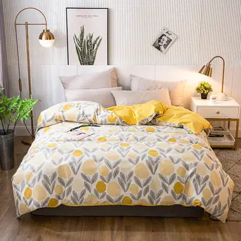 

1 Pc 100%Cotton Duvet Cover Reactive Printed Soft Comforter Cover Single/Queen/King Color Size Covers Yellow Quilt