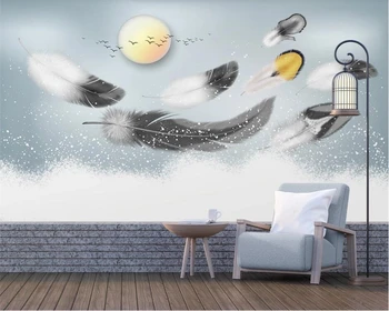 

3d wallpaper background wall nordic minimalist creative hand painted light luxury colorful feather sticker wallpaper 3d mural