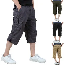 Мужские брюки, мужские повседневные укороченные брюки, мужские свободные укороченные брюки с несколькими карманами, мужские спортивные короткие штаны