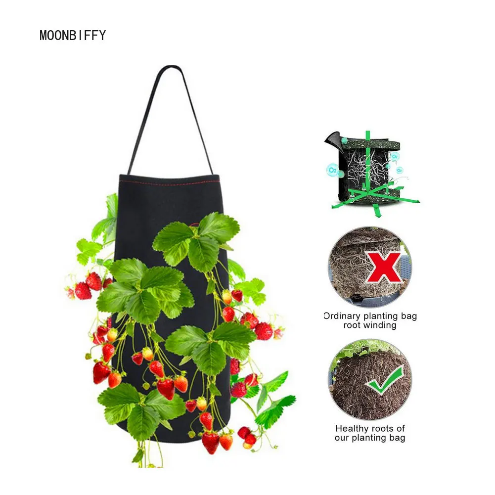 2pcs Hanging Strawberry Planting Felt Cloth Container Bag Garden Pot Plant Grow 13 Holes with Strap Handles | Дом и сад