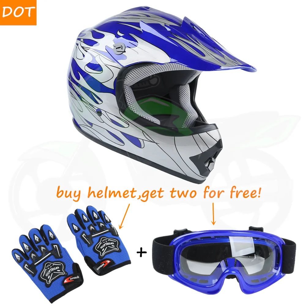 DOT Youth Kids Helmet Dirt Bike ATV Motocross Off-Road S/M/L/XL Goggles Gloves