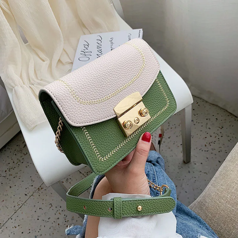 

Embossed Leather Solid Color Simple Square Sling Bag Women's 2019 New Style Korean Style Retro Car Suture Shoulder Oblique Bag