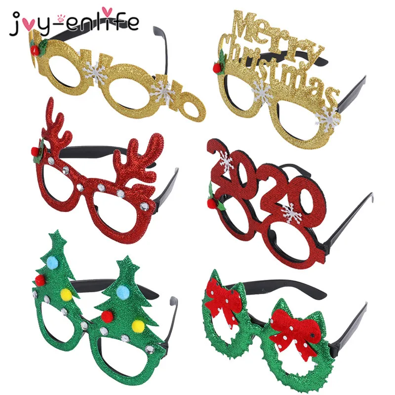 

2020 New Year Glasses Gifts Merry Christmas Eve Decorations Party For Home Ornaments Decor Xmas Tree Santa Claus Deer Snowman