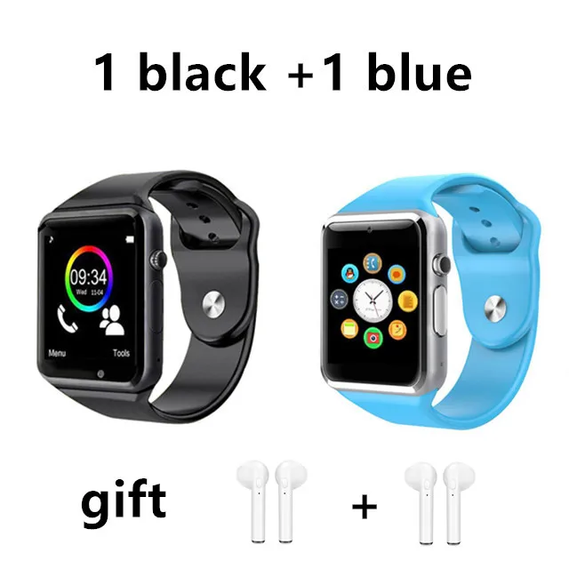 Drop Shipping 2 PCS A1 WristWatch Bluetooth Smart Watch Pedometer With SIM Camera Smartwatch for Android PK DZ09 watches - Цвет: 1 black and 1 blue