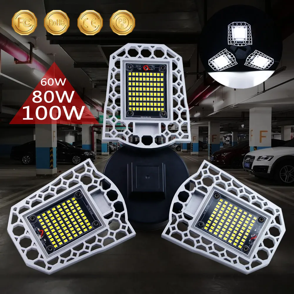 

UFO LED Bulb 220V LED Garage Light 110V Bombillas E27 Deformable Lamp Waterproof 60W 80W 100W E26 Parking Warehouse Lighting