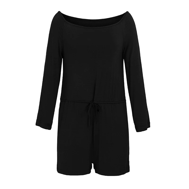 DY196027-BLACK Женский комбинезон с поясом, элегантные комбинезоны с вырезом лодочкой, летние комбинезоны с длинным рукавом и карманами - Цвет: DY196027-BLACK