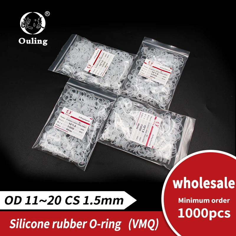 

White Silicone wholesale 1000PCS/lot 1.5mm Thickness VMQ OD11/12/13/14/15/16/17/18/19/20mm O Ring Seal Rubber Gasket Washer