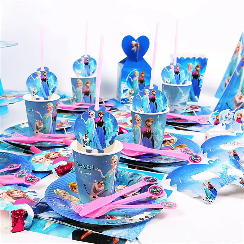 

Frozen Party Princess Cartoon Character Theme Disposable Party Cutlery Set Paper Towel Paper Tray For Birthday Party Decoration