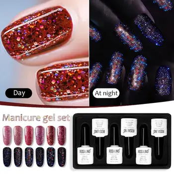 

Nail polish set 6PCS plant nail polish glue Glimmer Pearly-lustre Nail Art Polish Coffee Gray Series Glitter Nails