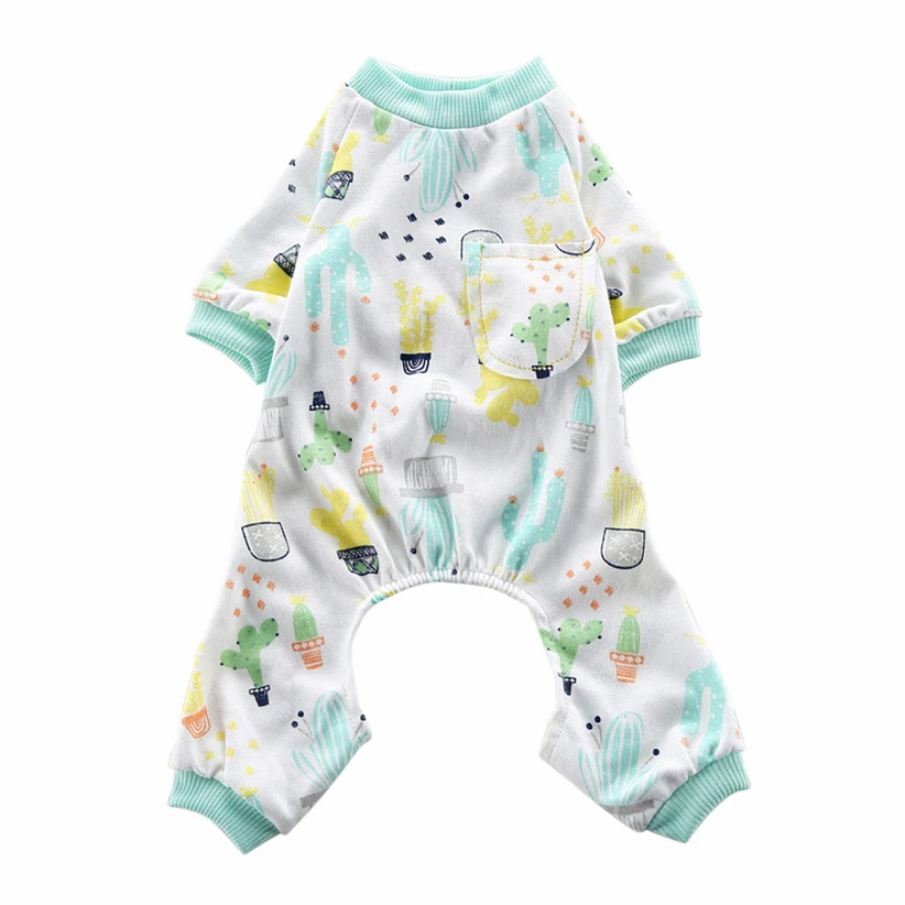 Mint Green Пижама для маленьких собак с мультяшным принтом, хлопчатобумажная одежда для домашних питомцев, домашняя одежда, комбинезон для щенка, спортивный костюм, Прямая поставка 908 - Color: Mint Green