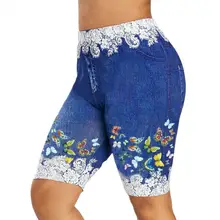 

80% Hot Sales Shorts Lace Patchwork High Waist Short Trousers Women Multicolored Butterfly Print Denim Hot Pants for Running