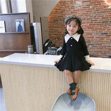 Новое поступление, осеннее платье-свитер принцессы в Корейском стиле с длинными рукавами разных цветов для милых маленьких девочек