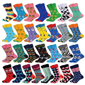 

1 Pair Colorful Combed Cotton Socks Shark Skull Pattern Long Tube Happy Men Socks Novelty Skateboard Crew Casual Crazy Socks