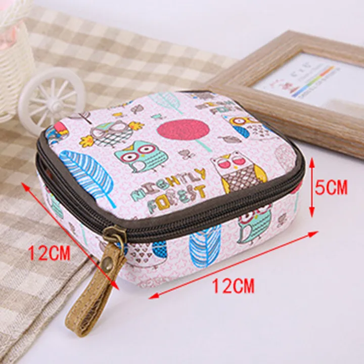 New Arrival Cartoon Printing Canvas Coin Purse Women Fashion Credit Card Bag Key Case Pocket Girls Sanitary Napkin Storage Bag