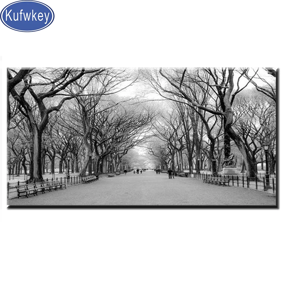 Kufwkey DIY 다이아몬드 페인팅 생명의 나무, 검은 흰색 나무
