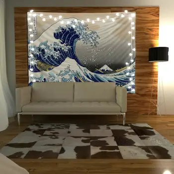 

1pc Nordic Home Wavy Hanging Cloth Polyester Fabric Tapestry Household Indoor Decorations Products Surf Sea M3S4
