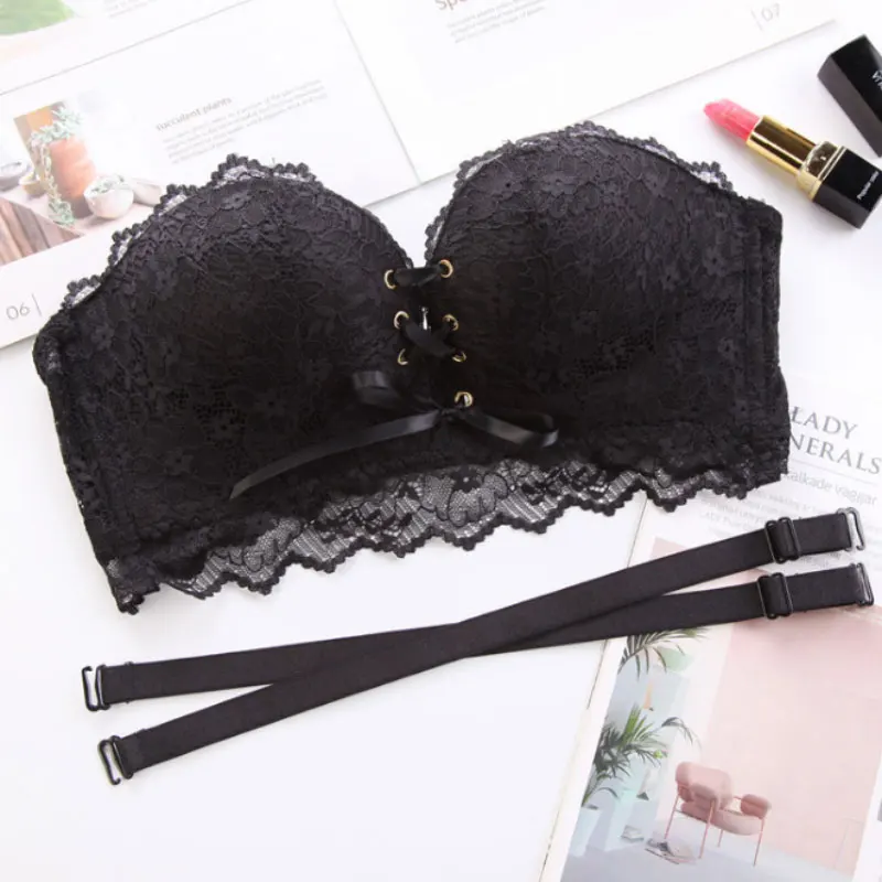 Push Up Bra Drawstring Strapless Women Lace Bralette Sexy Bras