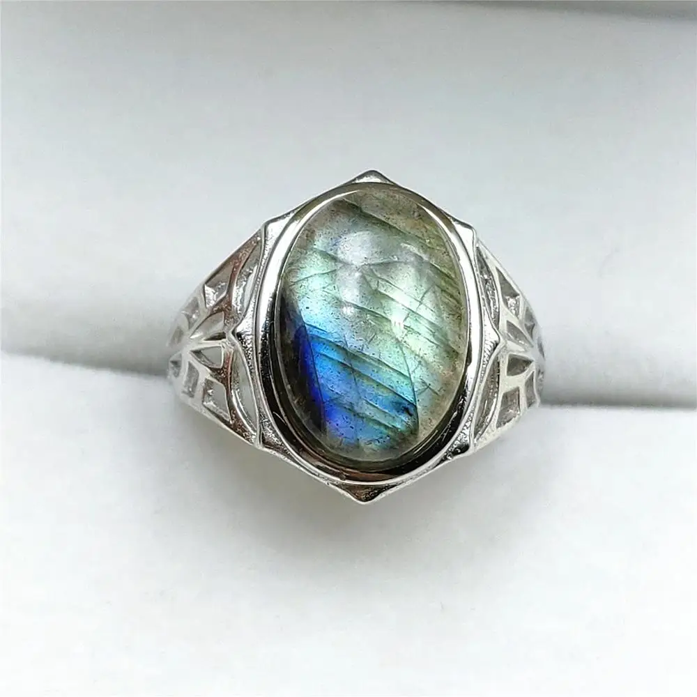 Кольцо с натуральным синим лабрадоритом, Подарок на годовщину любви, роскошное 925 пробы Серебряное кольцо, 14x10 мм, ааааа, регулируемое кольцо, ювелирное изделие