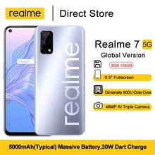 Realme 7 5G Global Version Cellphone 6.5 Inch Dimensity 800U Octa-core 48MP AI Quad Camera  30W Dart Charge 8GB RAM Mobile Phone