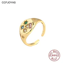 

CCFJOYAS Punk 925 Sterling Silver Ring European and American Niche Design Colorful Zircon Open Ring Fashion Party Jewelry
