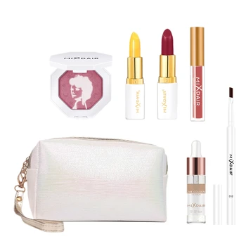 

Mixdair Luxury 7 Pcs/Set Lip Balm 24K Gold Serum Liquid Matte Lipsticks Highlighter Powder with Cosmetic Bag Beauty Make Up